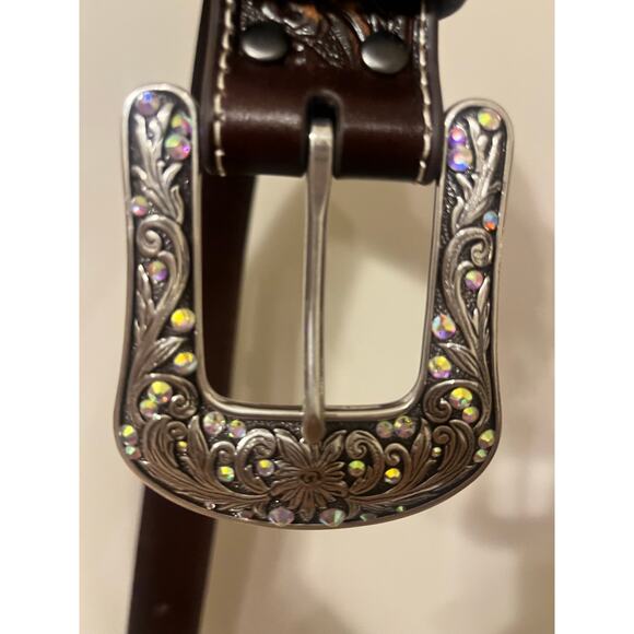 ARIAT WOMEN\'S BROWN TOOLED WITH TURQUOISE INLAY AND SILVER BUCKLE LEATHER BELT S main image 2